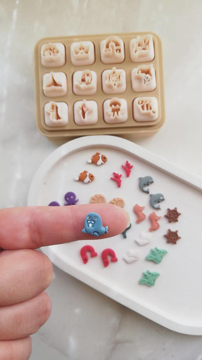 Ocean Micro Clay Cutter Set: 12 Sea Creatures, Mini Earrings & Charms
