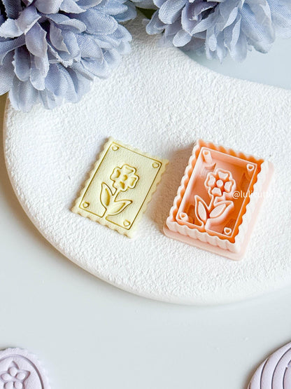 Scalloped Flower Clay Cutter: Postage Stamp Style, Built-In Imprint
