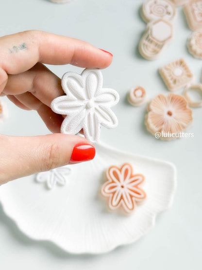 Doodle Daisy Polymer Clay Cutter Whimsical Petal Imprint in 35, 40, 45, 50mm Sizes