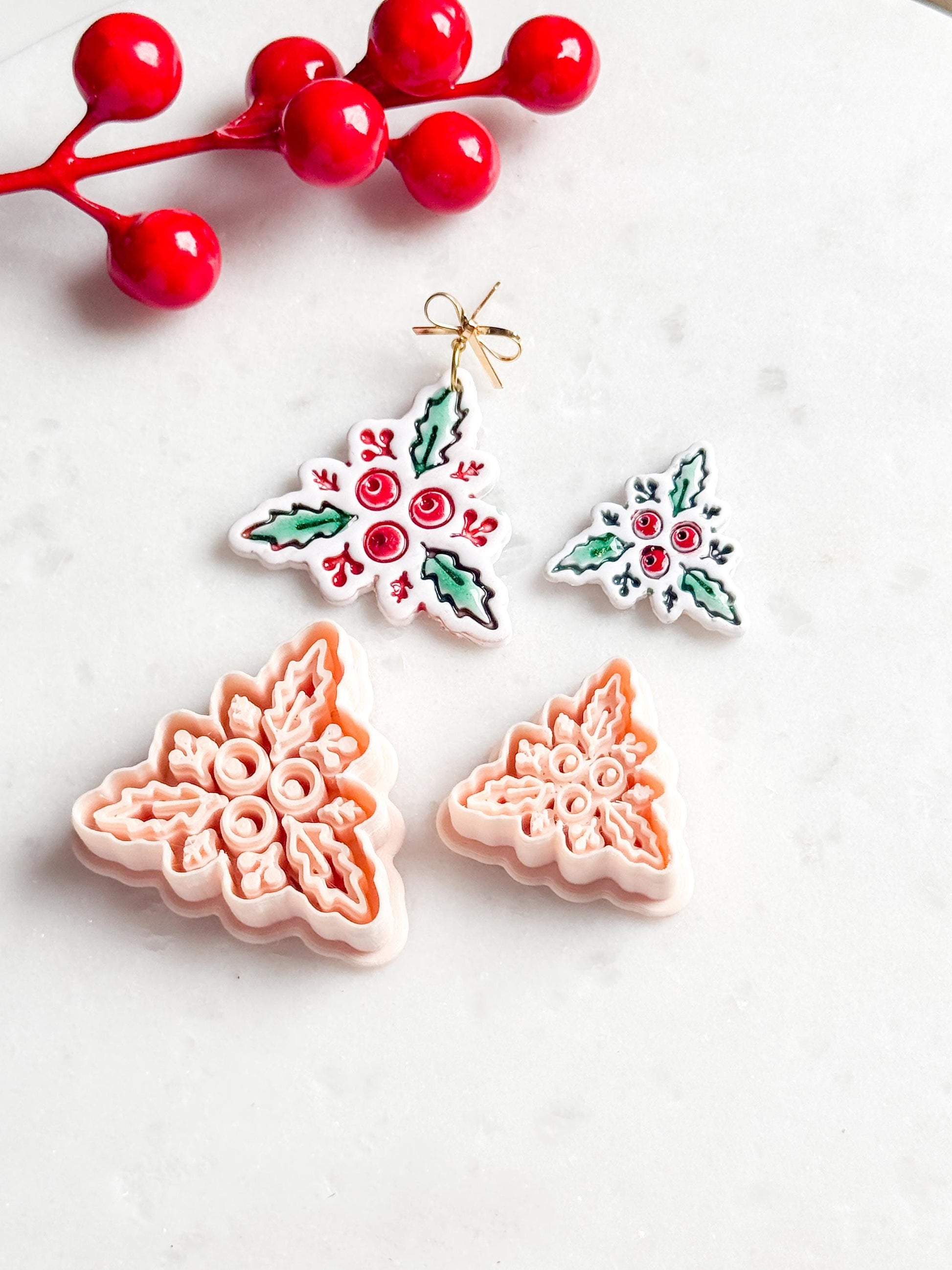 Holly & Berries Clay Cutter – Christmas Polymer Clay Stud Shape