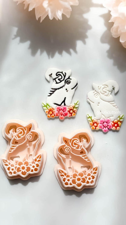 Whimsical Toad Polymer Clay Cutter Set: Floral Frog Witch Hat, Fantasy Jewelry