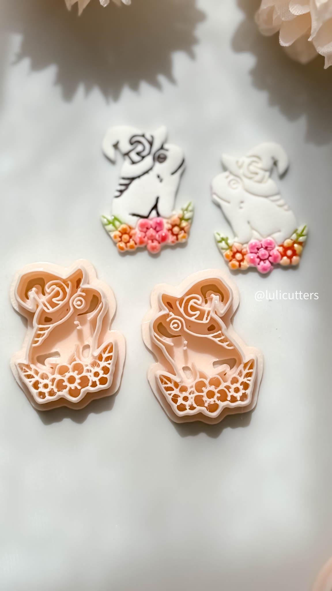 Whimsical Toad Polymer Clay Cutter Set: Floral Frog Witch Hat, Fantasy Jewelry