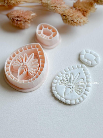 Ornamental Teardrop Clay Earring Cutter Set Includes Base + Fan Motif Topper