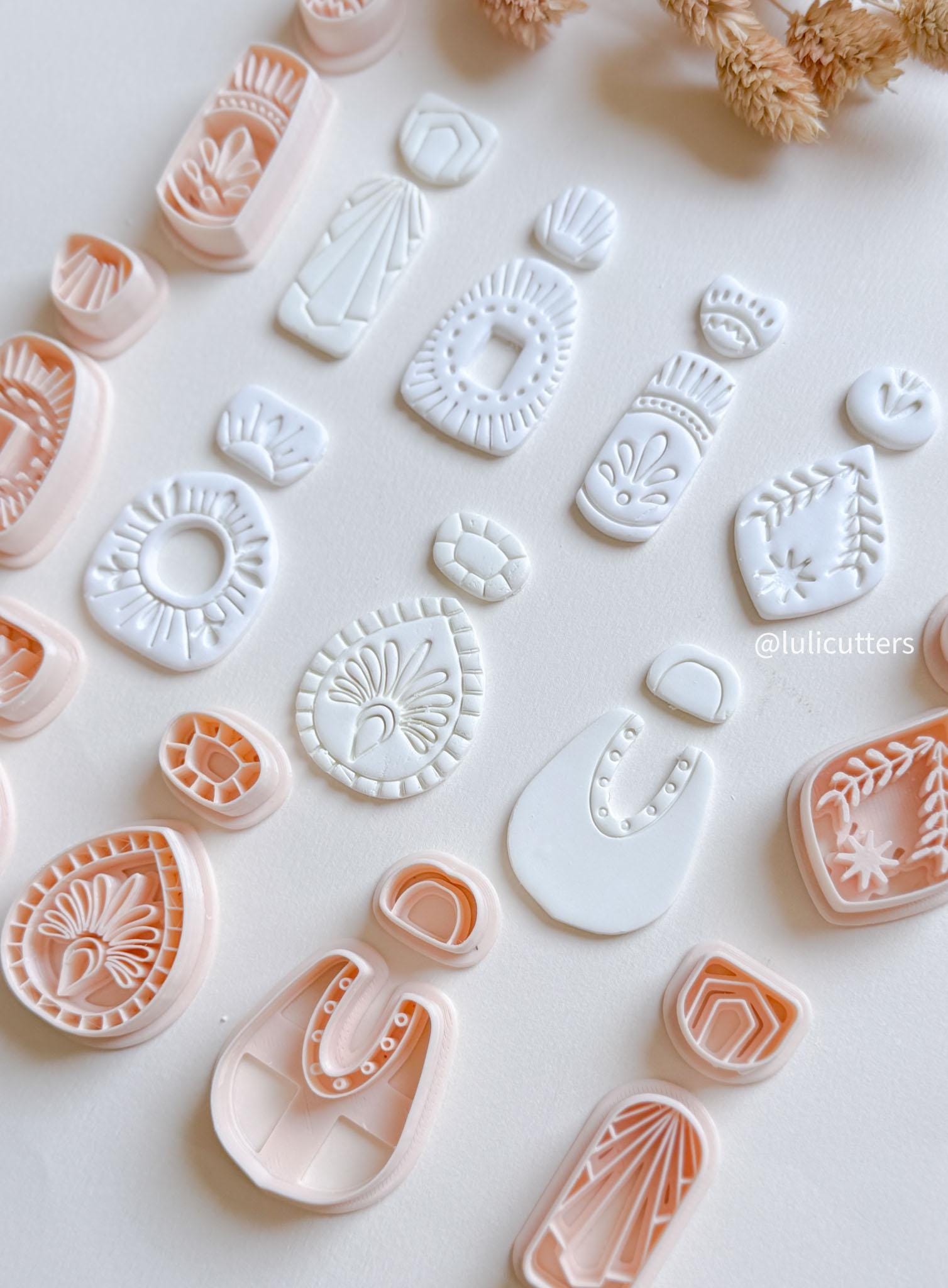 Ornamental Teardrop Clay Earring Cutter Set Includes Base + Fan Motif Topper
