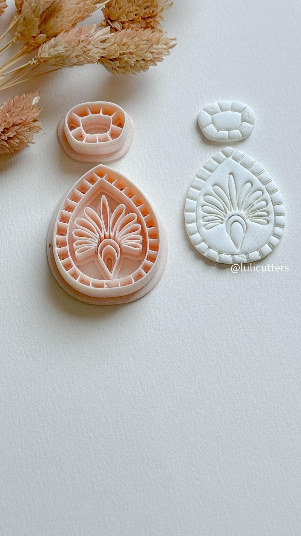Ornamental Teardrop Clay Earring Cutter Set Includes Base + Fan Motif Topper