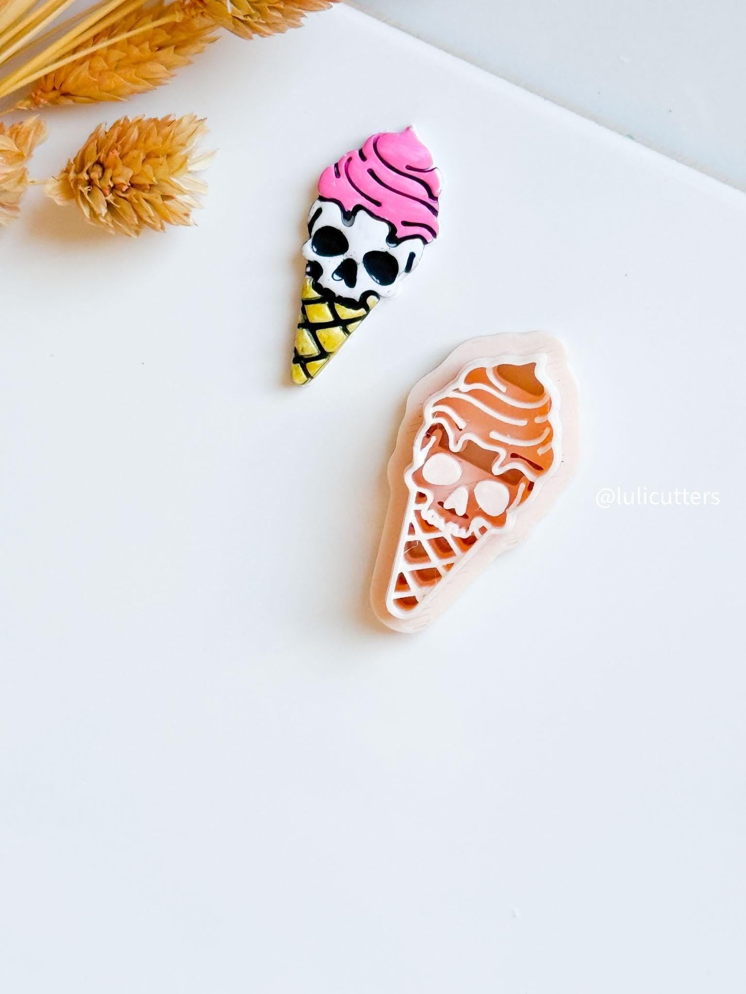 Skull Ice Cream Cone Clay Cutter: Halloween Gothic Jewelry Tool