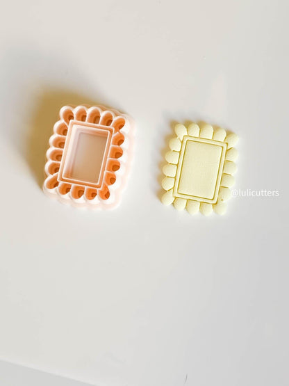 Scalloped Rectangle Clay Earring Cutter Bold Frame Style with Built-In Inner Border
