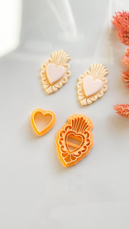 Sacred Heart Ex Voto Milagro Polymer Clay Cutter Flaming Heart Earring Tool