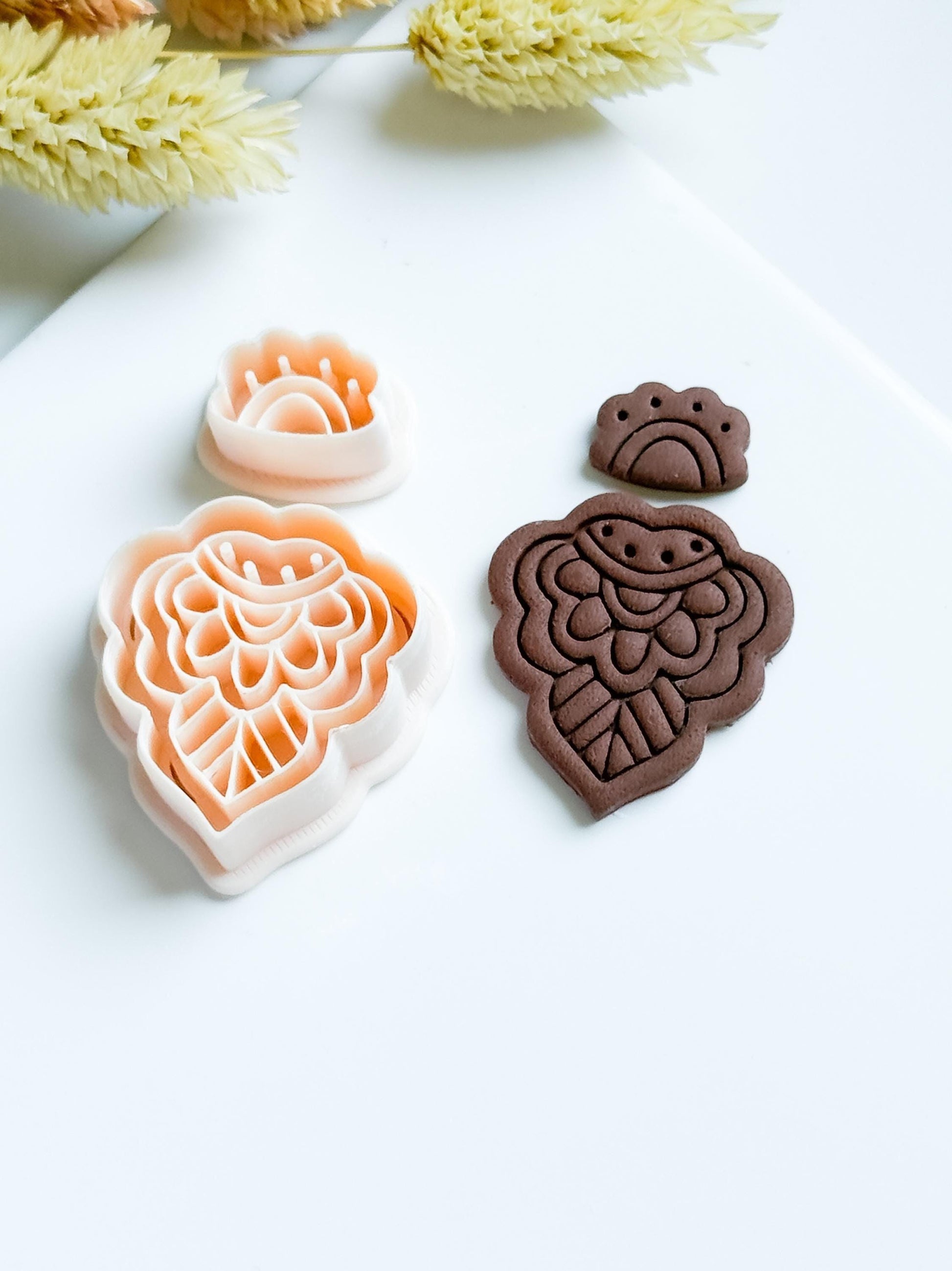 Folk Line Art Clay Earring Cutter Set Includes Base Shape + Topper