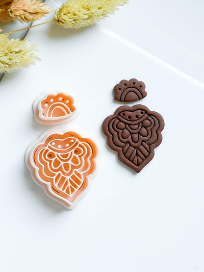 Folk Line Art Clay Earring Cutter Set Includes Base Shape + Topper