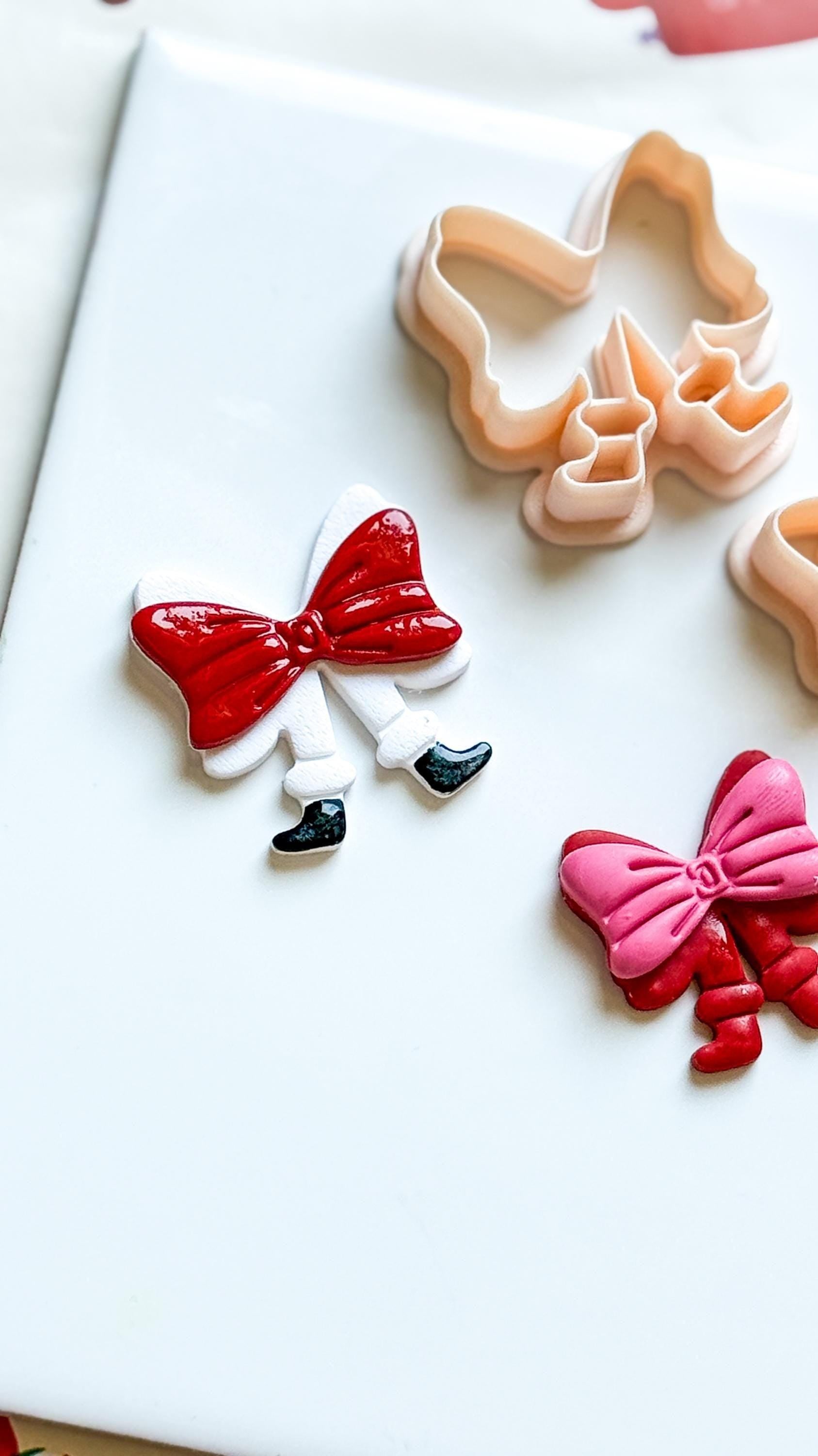 Polymer Clay Santa Bow Cutter Set Layered Bow with Boots & Imprint Details
