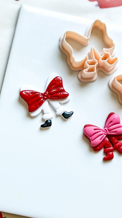 Polymer Clay Santa Bow Cutter Set Layered Bow with Boots & Imprint Details