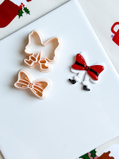 Polymer Clay Santa Bow Cutter Set Layered Bow with Boots & Imprint Details