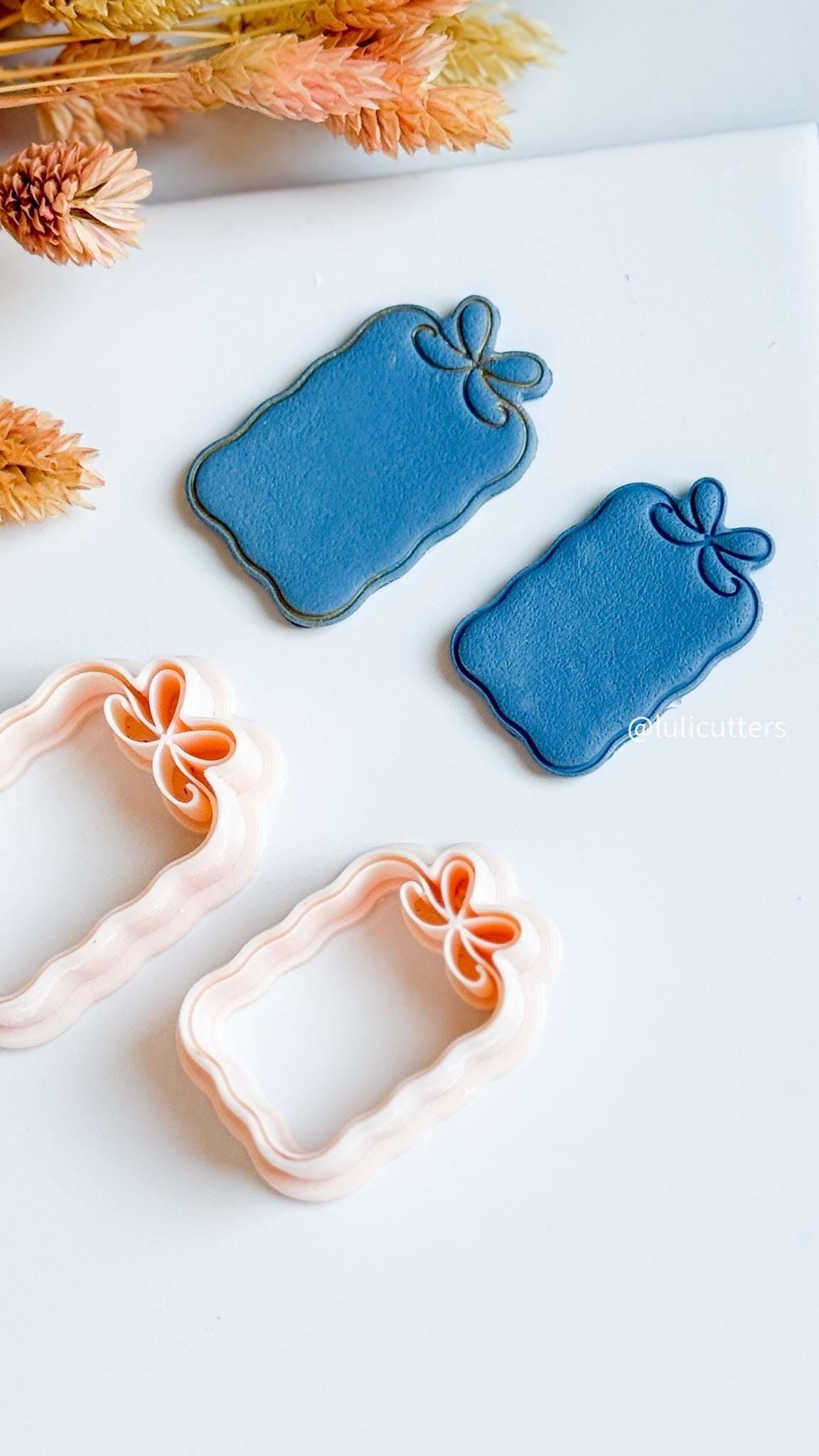 Bow Frame Clay Earring Cutter Scalloped Rectangle with Built-In Bow