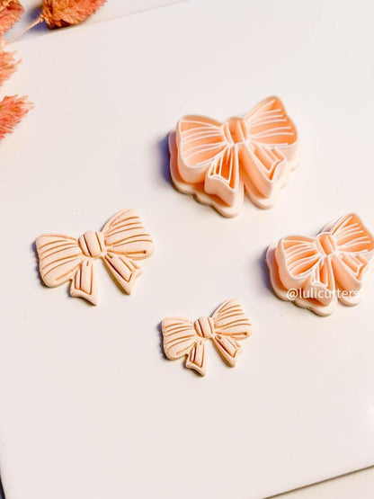 Striped Ribbon Bow Clay Cutter Set: 25mm & 30mm Earring Cutters