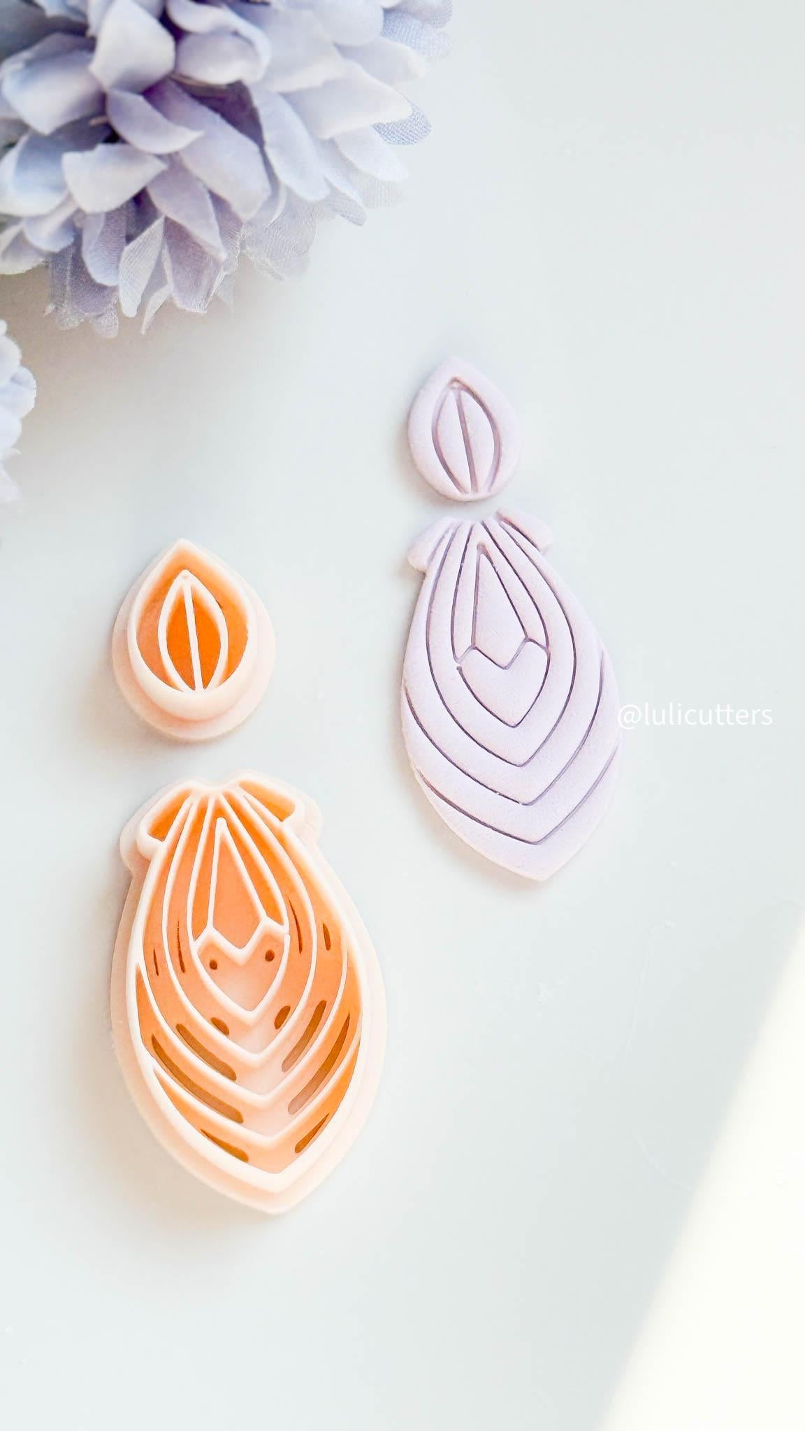 Layered Petal Clay Earring Cutter Set: Embossed Fine Line Details