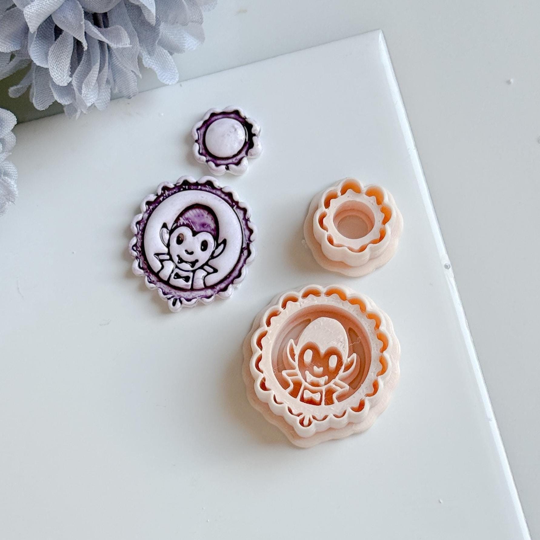 Vampire Cameo Cutter Set: Halloween Polymer Clay Jewelry Molds