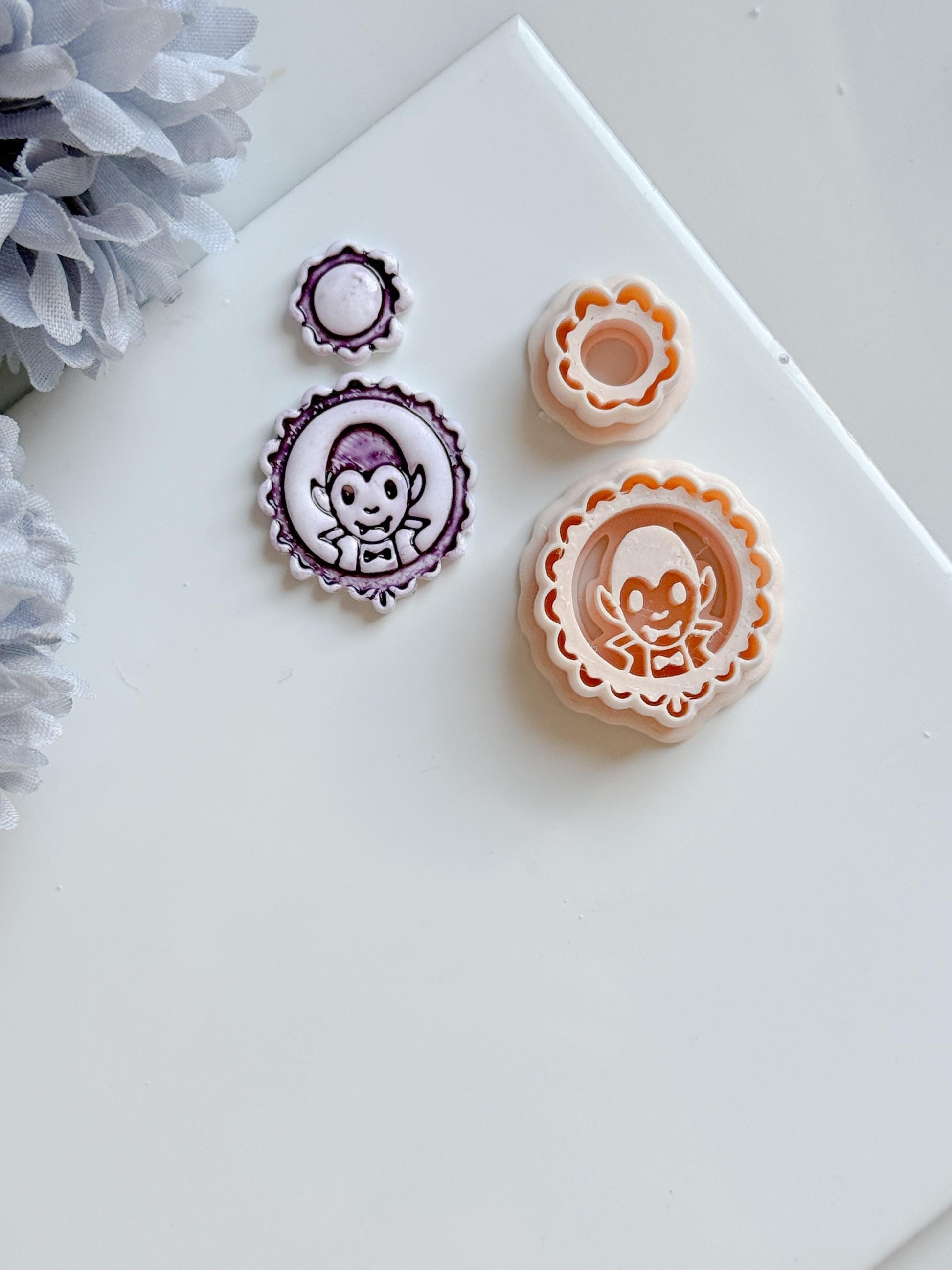 Vampire Cameo Cutter Set: Halloween Polymer Clay Jewelry Molds