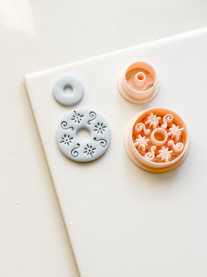 Floral Swirl Polymer Clay Cutter Round Embossed Earring Shape