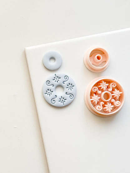 Floral Swirl Polymer Clay Cutter Round Embossed Earring Shape