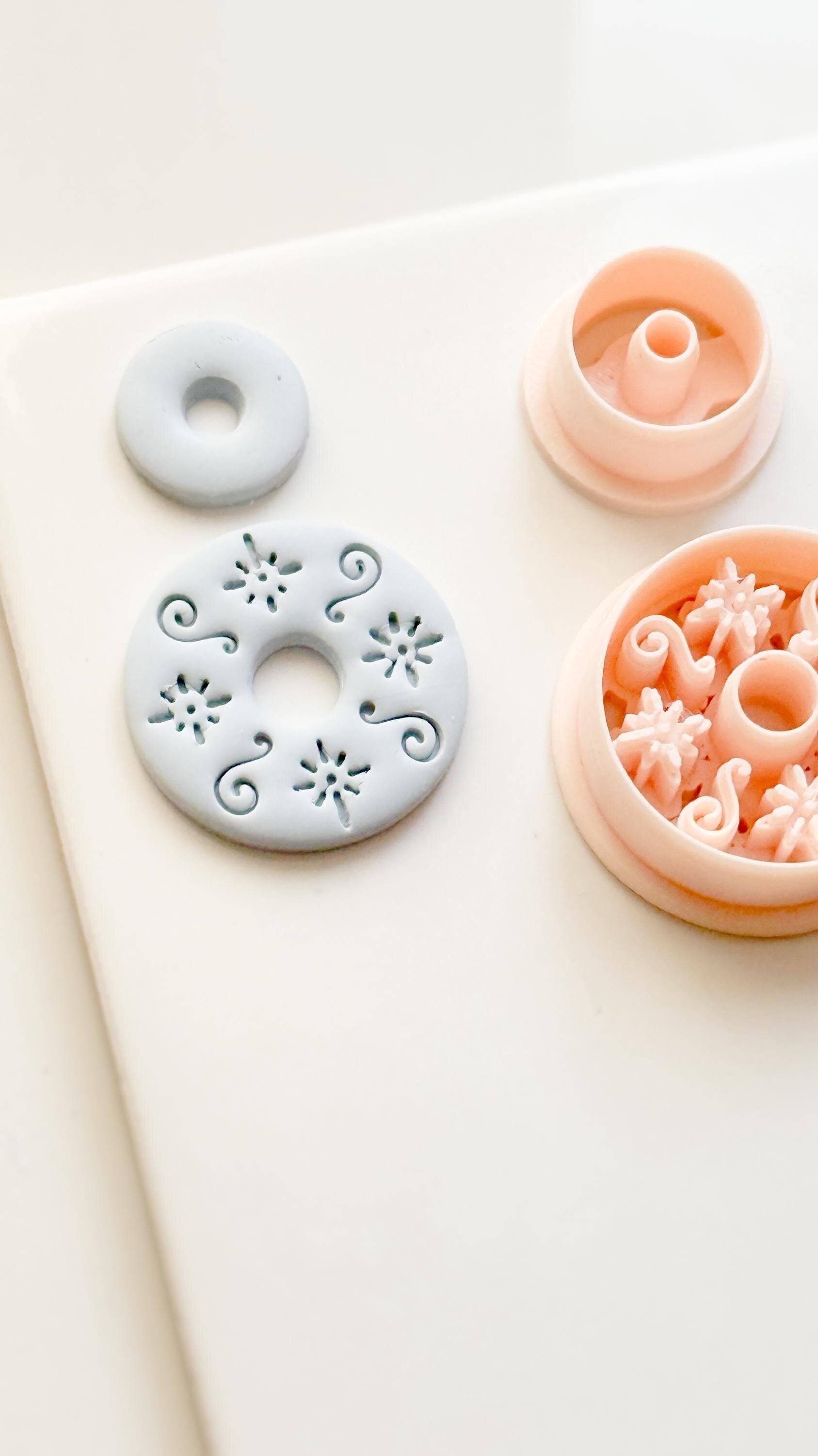 Floral Swirl Polymer Clay Cutter Round Embossed Earring Shape
