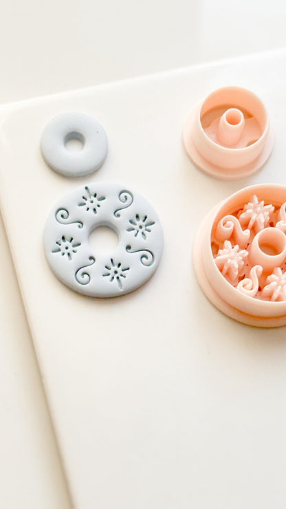Floral Swirl Polymer Clay Cutter Round Embossed Earring Shape