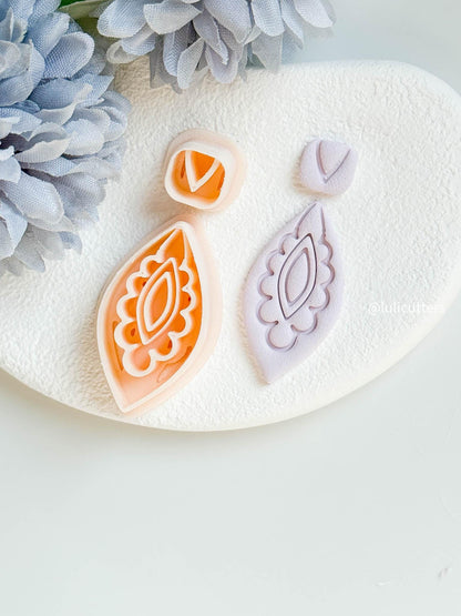 Boho Drop Shape Clay Earring Cutter Set Includes Ornate Base + Minimal Topper