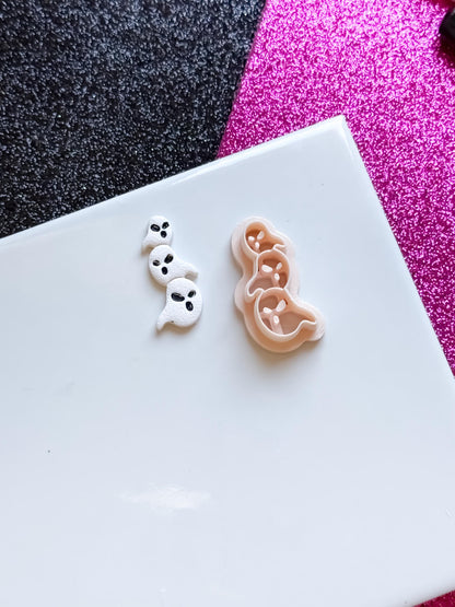 Triple Ghost Clay Cutter: Halloween Earring Charms, Crisp Face Imprints (25-45 mm