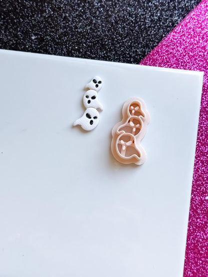 Triple Ghost Clay Cutter: Halloween Earring Charms, Crisp Face Imprints (25-45 mm