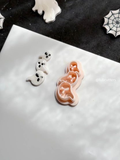 Triple Ghost Clay Cutter: Halloween Earring Charms, Crisp Face Imprints (25-45 mm