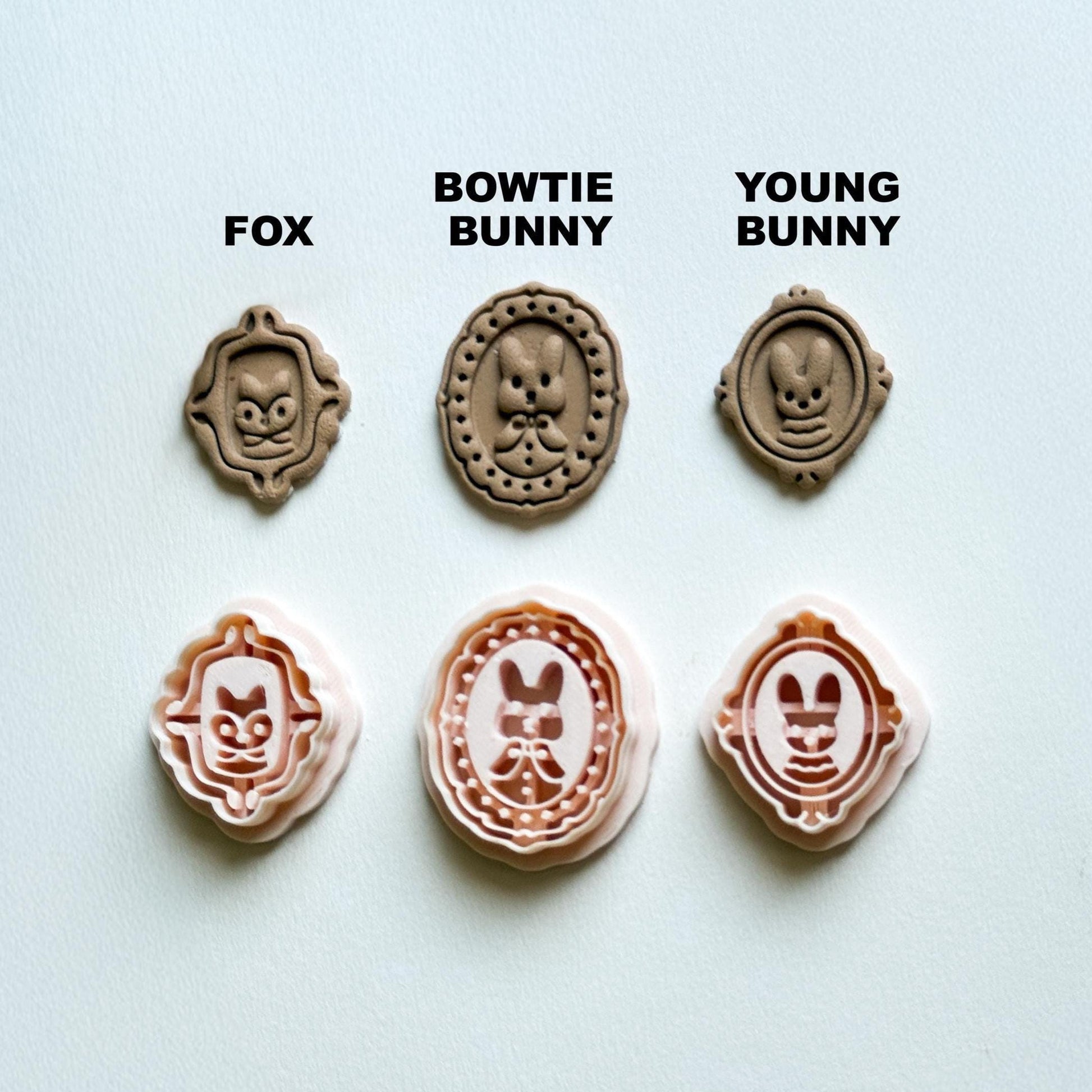 Fox & Bunny Cameo Clay Cutter Set: Vintage Animal Portrait Molds