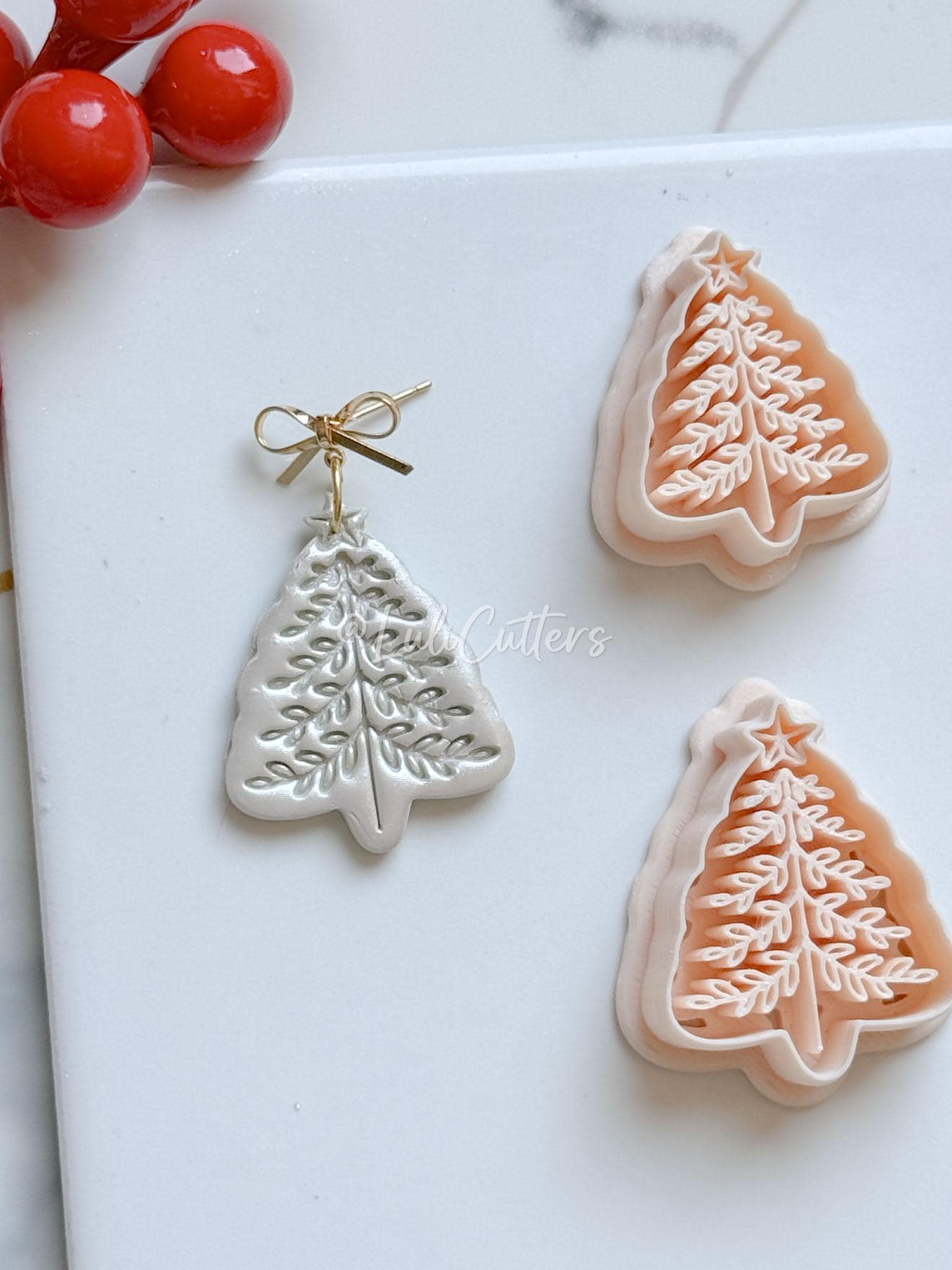 Winter Fairy Christmas Tree with Imprint Details Polymer Clay Cutter Holiday Earrings & Jewelry