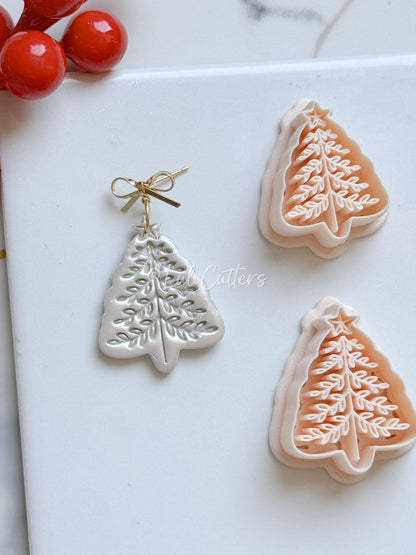 Winter Fairy Christmas Tree with Imprint Details Polymer Clay Cutter Holiday Earrings & Jewelry