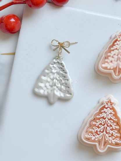 Winter Fairy Christmas Tree with Imprint Details Polymer Clay Cutter Holiday Earrings & Jewelry