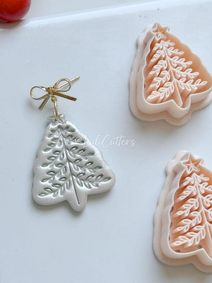 Winter Fairy Christmas Tree with Imprint Details Polymer Clay Cutter Holiday Earrings & Jewelry