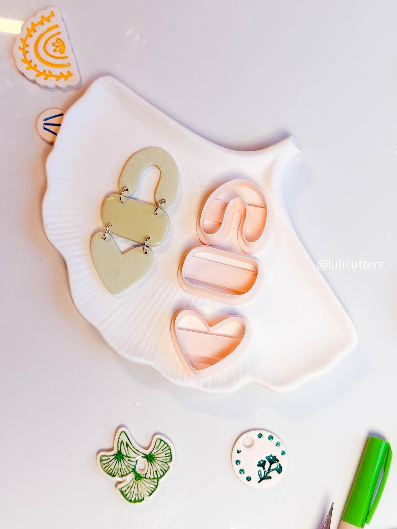 3-Piece Polymer Clay Earring Cutter Set Modern Arch, Oval & Heart Combo, Statement Earrings