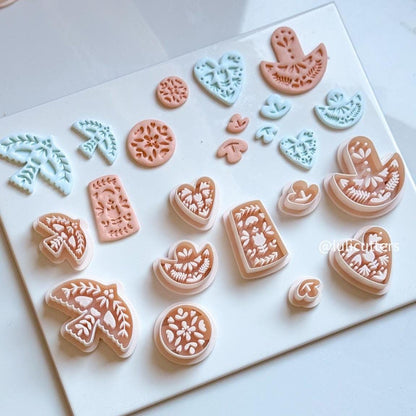 Folk Floral Rectangle Polymer Clay Cutter Imprint Earring Cutter