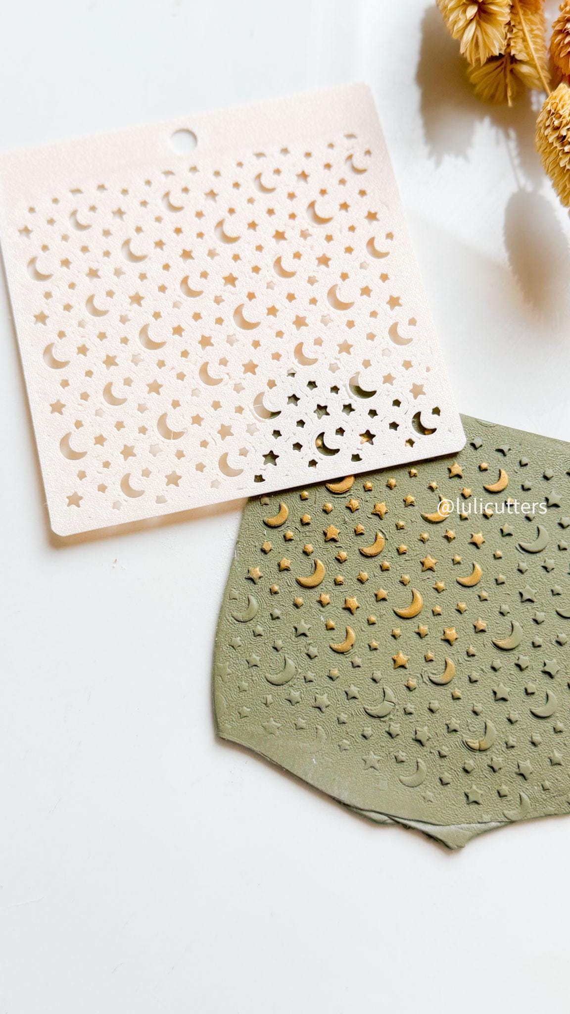 Celestial Moon and Star Stencil: Polymer Clay Jewelry Template