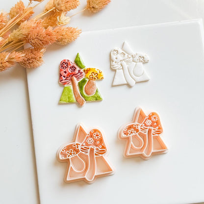 Mushroom Triangle Clay Cutter: Geometric Fungi Mold, Cottagecore Style (38 & 44 mm)