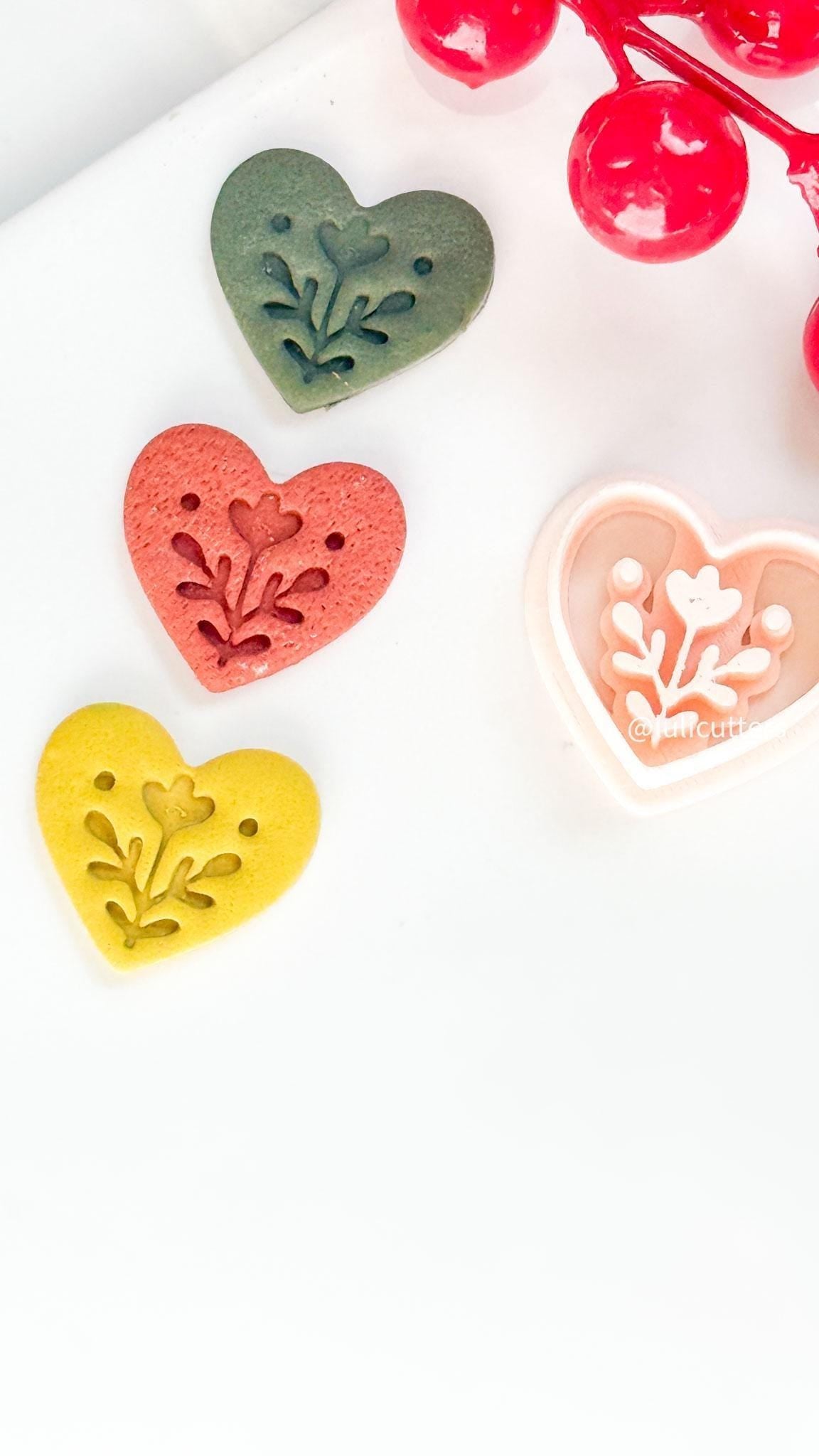 Nordic Folk Heart Floral Polymer Clay Earring Cutter
