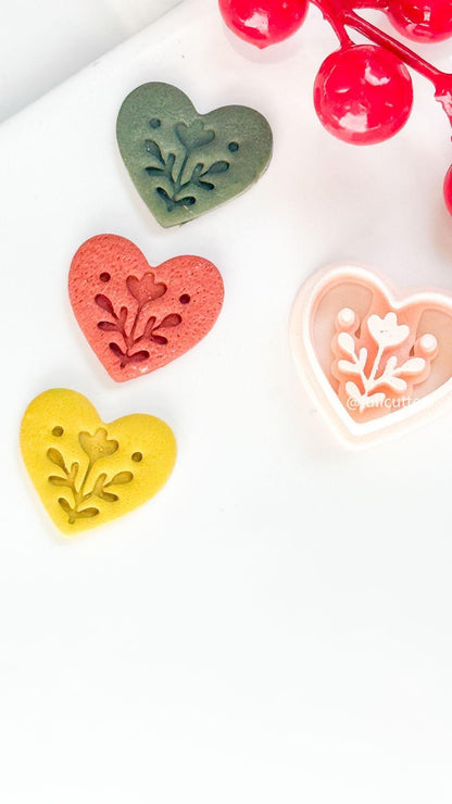 Nordic Folk Heart Floral Polymer Clay Earring Cutter
