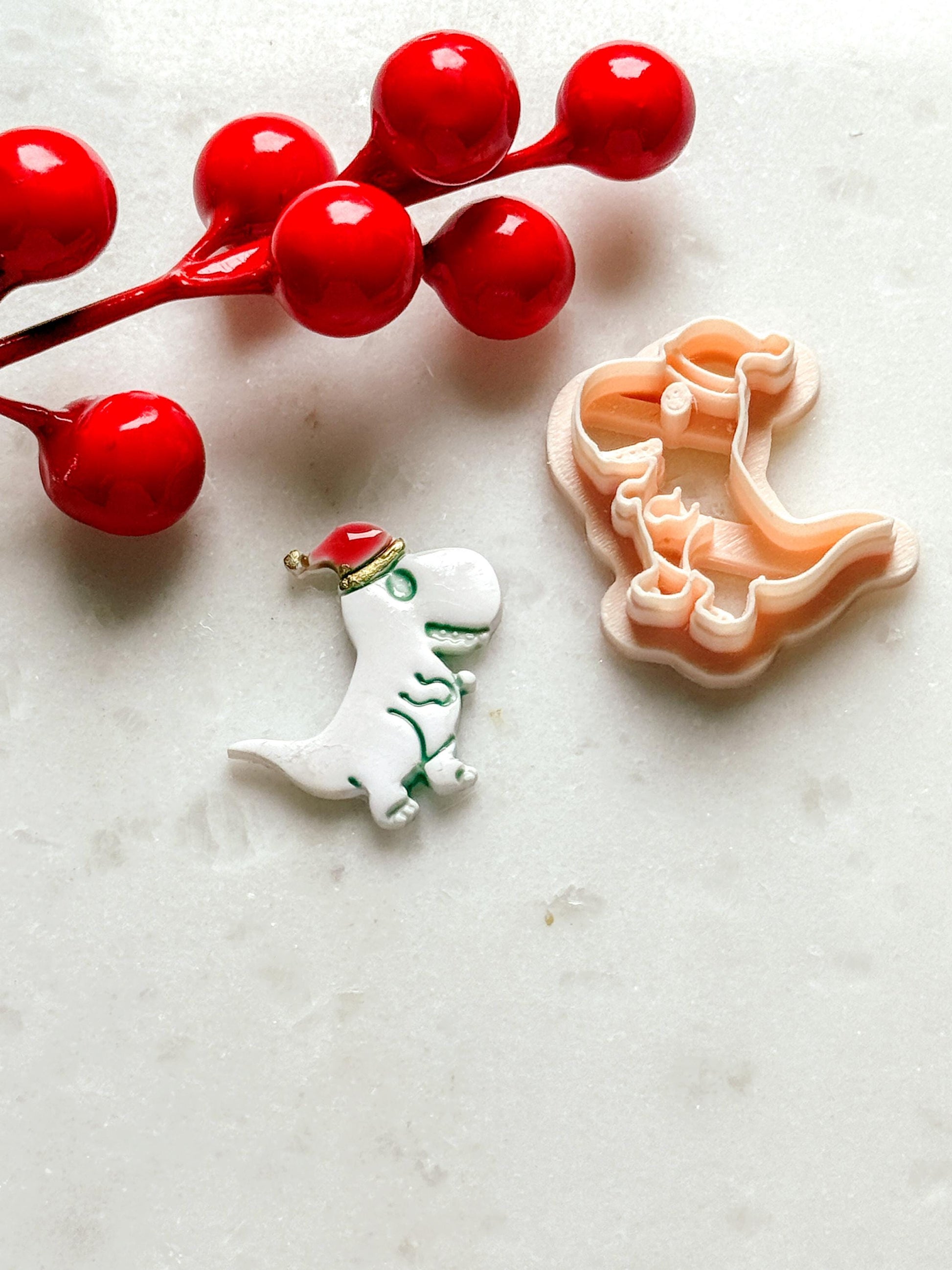 Winter Dinosaur Clay Cutter – Dino with Hat and Scarf Polymer Clay Earring & Charm Tool