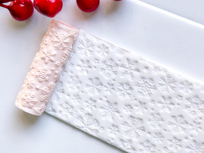 Snowflake Deboss Roller for Polymer Clay – Winter Texture Rolling Pin