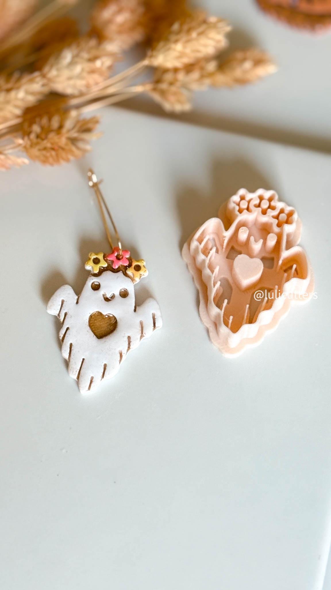 Floral Ghost Cutter: Polymer Clay Mold, Halloween Jewelry (40mm Design 00913