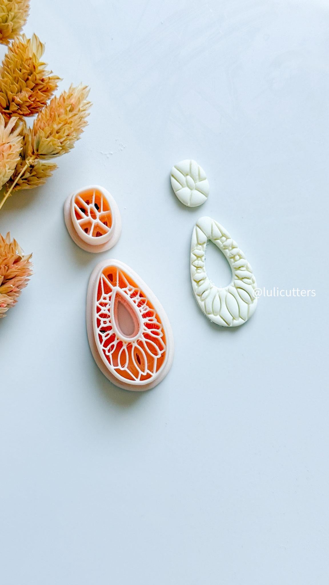 Floral Teardrop Polymer Clay Cutter Set: Botanical Jewelry Mold