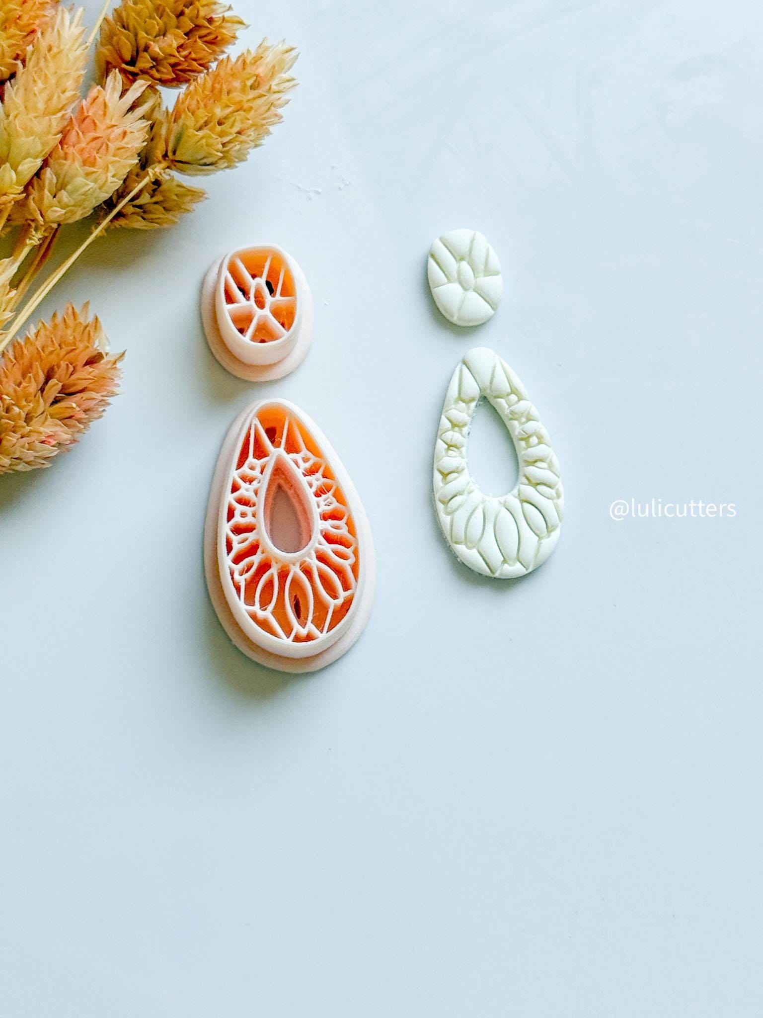 Floral Teardrop Polymer Clay Cutter Set: Botanical Jewelry Mold