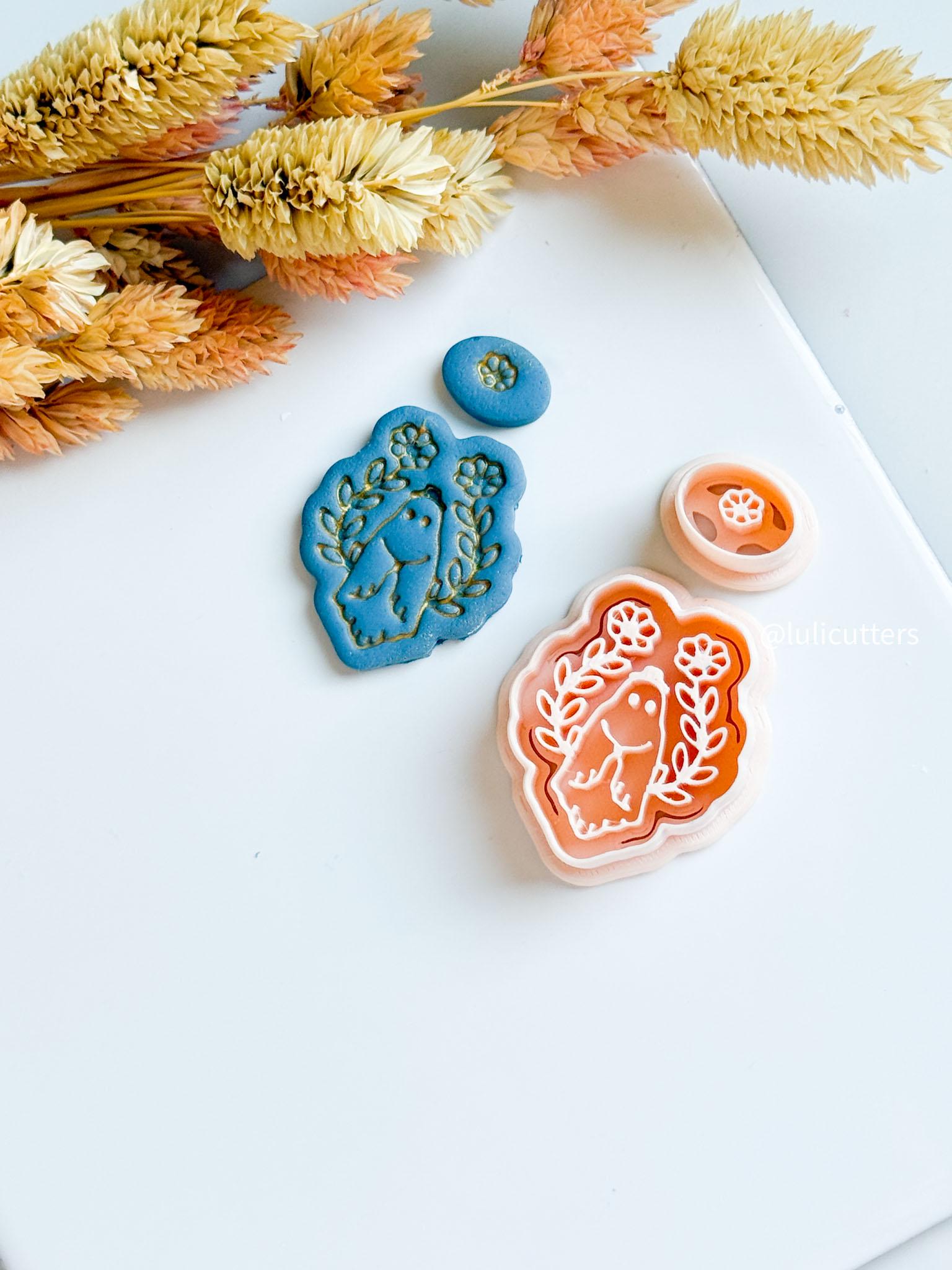 Floral Ghost Clay Cutter Set: Halloween Jewelry Mold with Topper