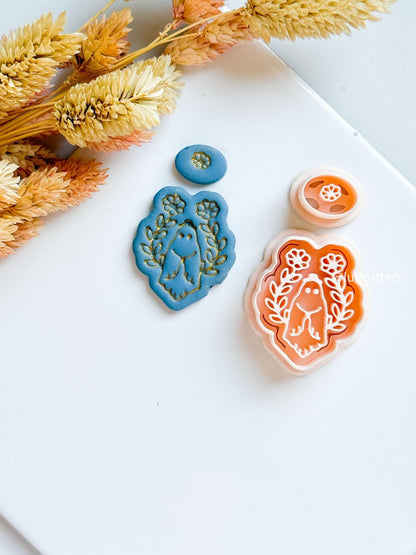 Floral Ghost Clay Cutter Set: Halloween Jewelry Mold with Topper