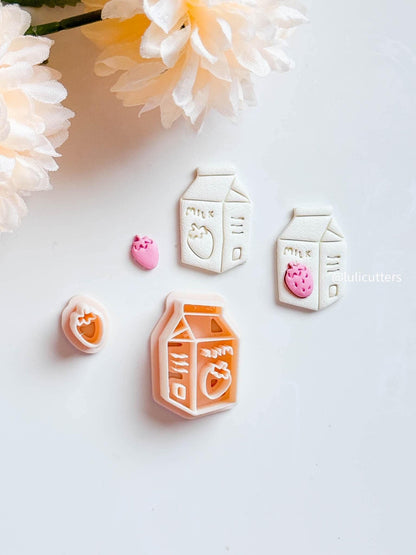 Strawberry Milk Carton Clay Cutter Layered Micro Strawberry Add-on