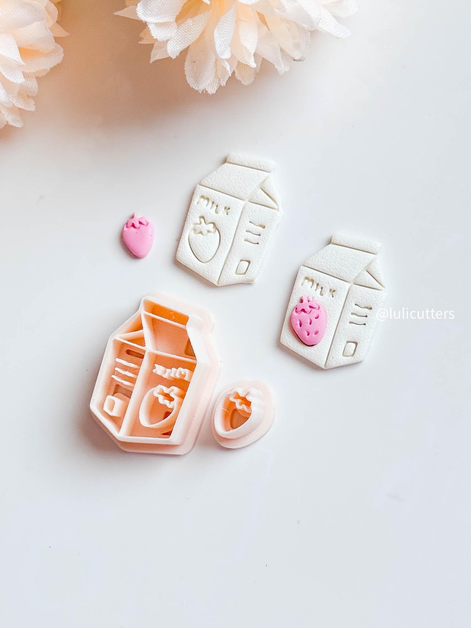 Strawberry Milk Carton Clay Cutter Layered Micro Strawberry Add-on